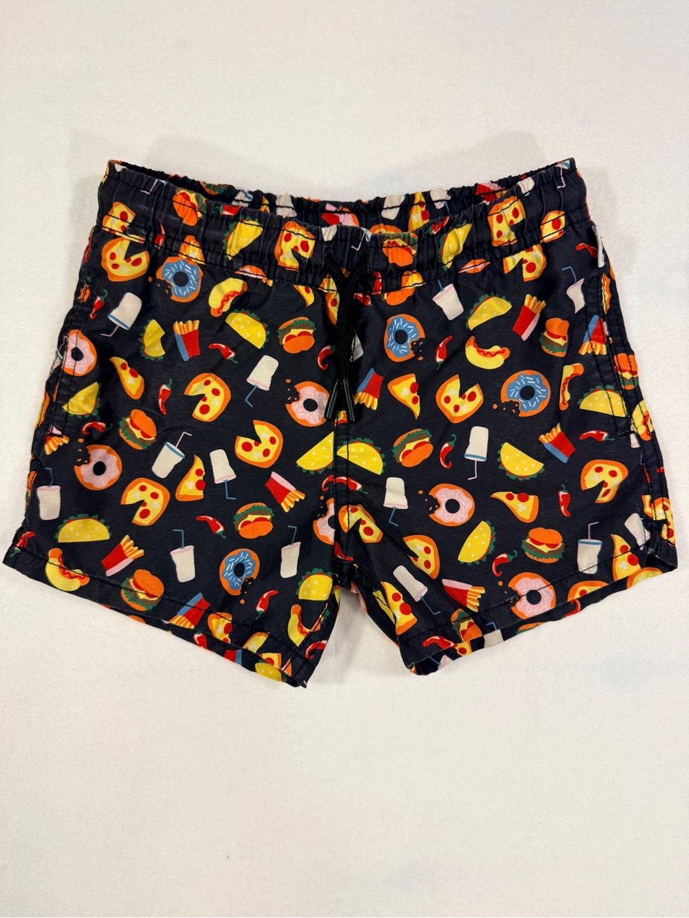 Happy Socks Kids Black Swim Trunks with Colorful Snack Print